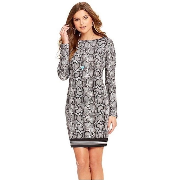 Michael Kors Dresses & Skirts - Michael Kors Sz Medium Black Gray Snake Skin Animal Print Long Sleeve Y2K Dress